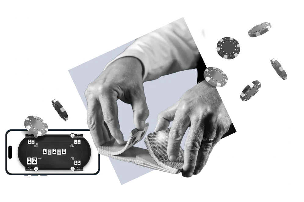 Hands dealing cards and poker chips