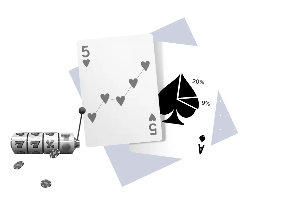 Playing cards and a slot lever with percentage marks